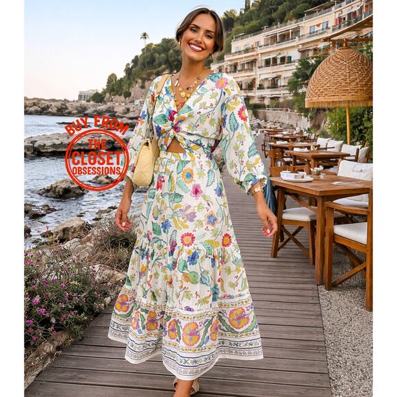 Zara Dresses & Skirts - Zara Floral Linen Blend Boho Maxi Dress Cut Out Resort Vacation Size S NWT